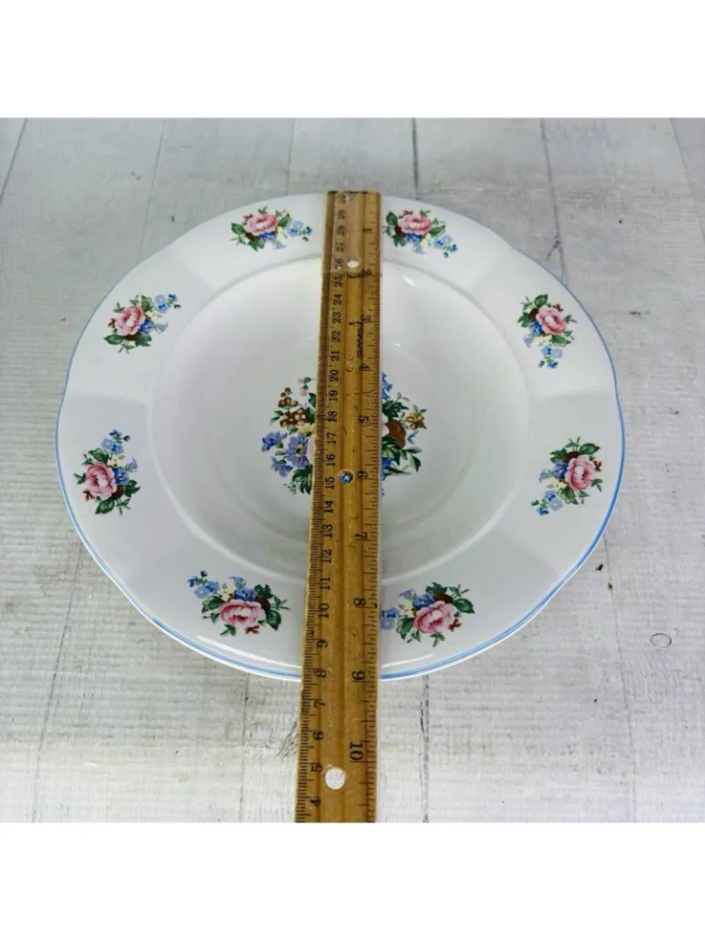Tabletops Unlimited TAU71 Floral Blue Ceramic Rim Pasta Soup Cereal Bowl Set 4